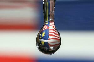 Water droplet drop splash collision dripping pillar Malaysia Flag reflection refraction independence country patriot photo