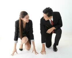 South east Asian young Chinese Indian man woman wearing formal business office ware on white background pose expression photo