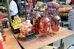 Kuala Sepetang, Taiping, Malaysia- August 18, 2019- Offerings outside the market on occasion of 7th Lunar month for the Chinese is the opening of the hell gate Hungry Ghost Festival. photo