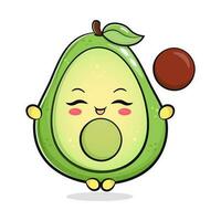 Cute funny avocado doing yoga character. Vector hand drawn traditional cartoon vintage, retro, kawaii character illustration icon. Isolated on white background. Avocado relax character