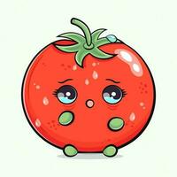 Scared Tomato character. Vector hand drawn traditional cartoon vintage, retro, kawaii character illustration icon. Isolated light green background. Cry Tomato character concept