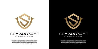 Vector golden shield S V letter  logo. Creative logo inspiration