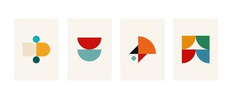 Interior Spaces with Bauhaus Inspired Geometric Posters. Vector Illustration Experimental Layouts Design.