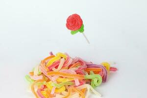 Rose Leaf shape Long Soft Colorful Chewy Sugary Sour Candy Gummy Sweet Assortment photo