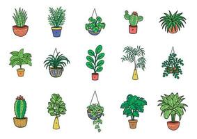 green organic houseplants elements collection design vector