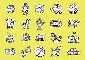 black and white hand draw childhood toy collection vector