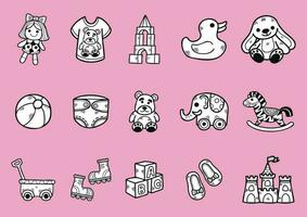 black and white hand draw childhood toy collection vector