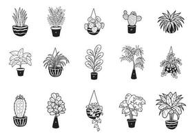 black and white organic houseplants elements collection vector