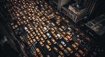 Aerial drone photograph of traffic jam in metropolis city. . photo