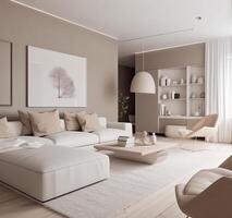 Large luxury modern bright interiors Living room. . photo