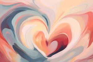 Abstract Heart with red, pink, purple color around as spreading love symbol illustration. Copyspace for text message in left top part of image. For festive card, invitation. . photo