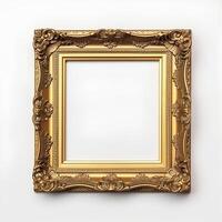 content, vintage gold frame in boroque style on white background, isolated object photo