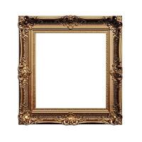 content, vintage gold frame in boroque style on white background, isolated object photo