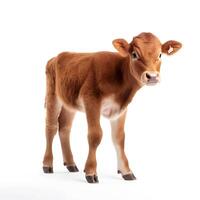 content, Front view. brown, red calf in full growth on a white background, isolated object photo