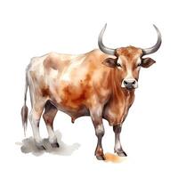 generativo ai contenido, vaca acuarela ilustración. marrón suizo criar. granja animal foto