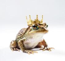 generativo ai contenido, rana princesa en un corona aislado en un blanco antecedentes. foto