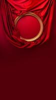 content, Banner, golden vintage frame on red velvet background. copy paste space. photo