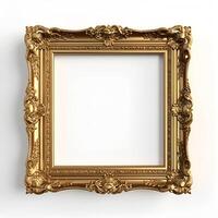 content, vintage gold frame in boroque style on white background, isolated object photo
