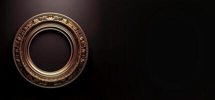 content, Round gold frame on a black background. isolated object. Vintage style. photo