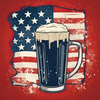 Mug of beer with American flag on dark background. retro illustration. . photo