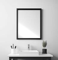 Mock up frame with minimal decor close up in home interior background. . photo