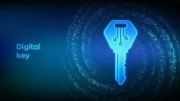 Digital key. Electronic key icon made with binary code. Cyber security and access background. Virtual tunnel warp made with digital code. Data Flow. Vector Illustration.