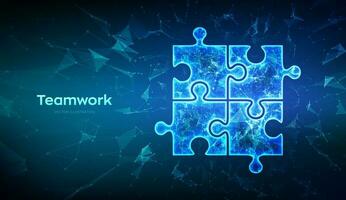 Teamwork. Puzzle elements. Team metaphor. Symbol of teamwork, cooperation, partnership, association and connection. Low polygonal puzzle pieces. Business concept of of connecting. Vector Illustration.