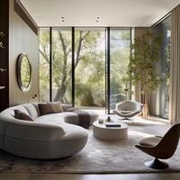 Large luxury modern bright interiors Living room. . photo