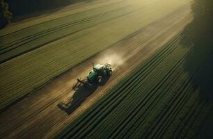 Aerial view of combine harvester. Harvest of rapeseed field. Industrial background on agricultural theme. Biofuel production from above. Agriculture and environment in European Union. photo