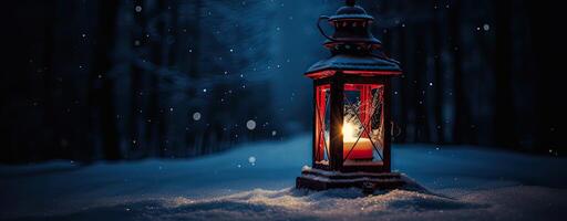 grande Clásico blanco calle lámpara en pie en el nieve. festivo Navidad invierno decoración. Copiar espacio. generativo ai. foto