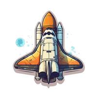 Cartoon rocket space ship take off, isolated illustration. spaceship icon logo. . photo