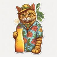 el linda gato usa un Hawai camisa y participación un cóctel en su mano. vector ilustración. generativo ai. foto