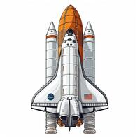 Cartoon rocket space ship take off, isolated illustration. spaceship icon logo. . photo
