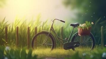 beautiful landscape image with a Bicycle at the park. . photo