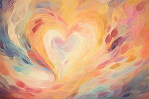 Abstract Heart with red, pink, purple color around as spreading love symbol illustration. Copyspace for text message in left top part of image. For festive card, invitation. . photo