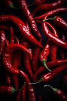 Red hot chilli peppers pattern texture background. Close up. A backdrop of Red hot chilli peppers. . photo