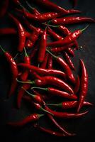 Red hot chilli peppers pattern texture background. Close up. A backdrop of Red hot chilli peppers. . photo