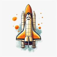 Cartoon rocket space ship take off, isolated illustration. spaceship icon logo. . photo