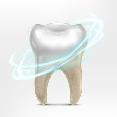 3d realistic vector icon illustration. Teeth whitening concept. Dental clinic, white and dirty tooth.