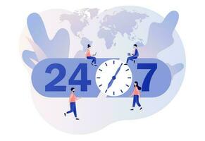 Around clock. 24-7 support service, open, time, working hours, delivery concept. 24 hours watch with arrow. Modern flat cartoon style. Vector illustration on white background