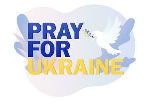 Pray for Ukraine. Flying bird as symbol of peace. No war. Stop war. Save Ukraine. Modern flat cartoon style. Vector illustration on white background