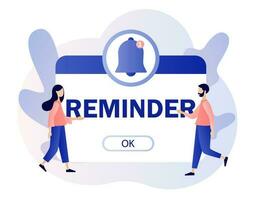 Reminder concept. New notice. Notifications page with notification bell. Important reminder. Event push message. Modern flat cartoon style. Vector illustration on white background