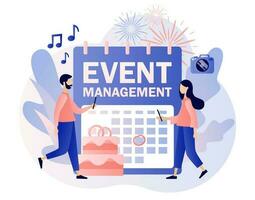 Event management. Wedding planner. Manager planning event, conference or party. Professional organizer. Schedule. Modern flat cartoon style. Vector illustration on white background