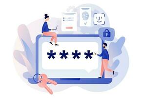 Duo authentication. Verification code message for secure login or sign in on laptop screen. Two factor verification. Modern flat cartoon style. Vector illustration on white background