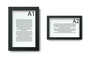 3d realistic vector collection picture frames in black. For presentation mock up, isolated on white background.