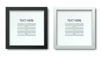 3d realistic vector square picture frame in white and black. For presentation mock up, isolated on white background.