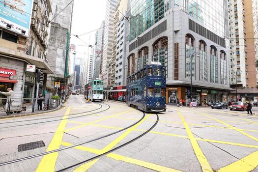 HONG KONG- FEBRUARY 18, 2018-Western Market Terminus is one of the termini in Hong Kong Tramways. One of the starting point for TramOramic Tour on a 1920s-style open top tram. photo