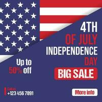 4th July sales, independence day, Modern social media post banner template design. vector