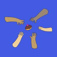 Hand holding donut. Bright cute donut with icing. Vector set for national donut day.