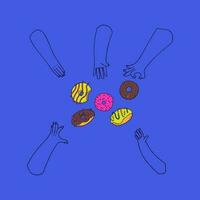 Hand holding donut. Bright cute donut with icing. Vector set for national donut day.